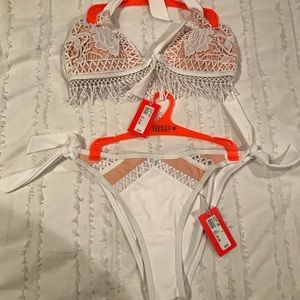 White fringe detail bikini. Size UK 12